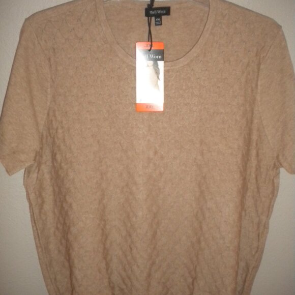 Well Worn Women's Plus Size XXL Tan Short Sleeve Knit Top Sweater NWT - Picture 3 of 6